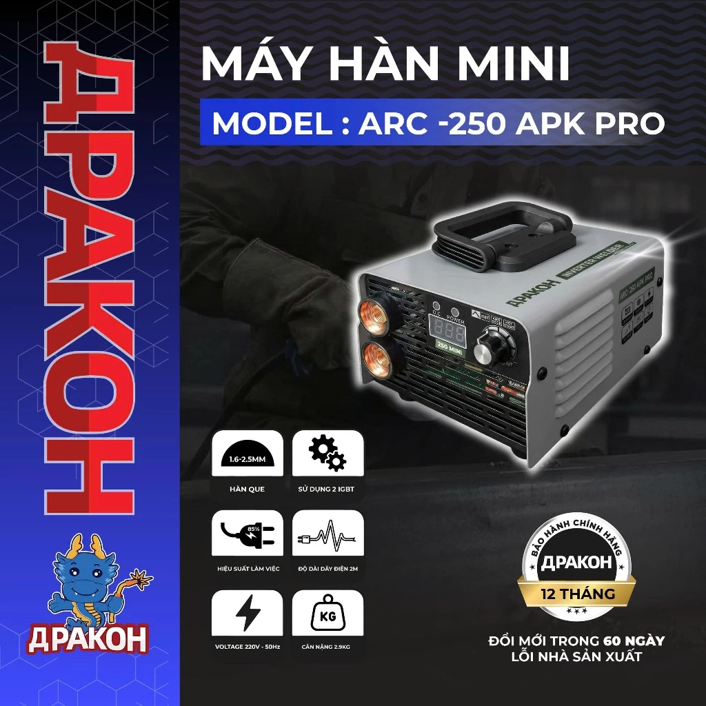 Máy hàn mini APAKOH ARC - 250 APK PRO Hàn Que 1.6mm - 2.5mm